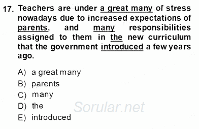 Pedagojik Gramer 1 2014 - 2015 Ara Sınavı 17.Soru