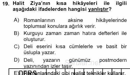 II. Abdülhamit Dönemi Türk Edebiyatı 2015 - 2016 Ara Sınavı 19.Soru