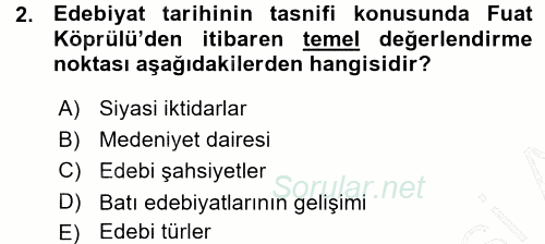 II. Abdülhamit Dönemi Türk Edebiyatı 2015 - 2016 Ara Sınavı 2.Soru