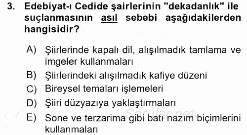 II. Abdülhamit Dönemi Türk Edebiyatı 2015 - 2016 Ara Sınavı 3.Soru