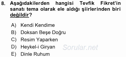 II. Abdülhamit Dönemi Türk Edebiyatı 2015 - 2016 Ara Sınavı 8.Soru