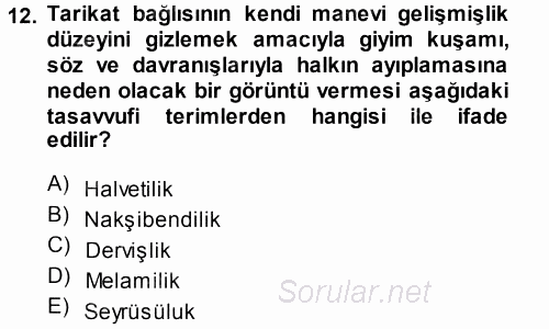 XVIII. Yüzyıl Türk Edebiyatı 2013 - 2014 Tek Ders Sınavı 12.Soru