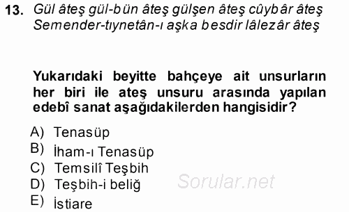XVIII. Yüzyıl Türk Edebiyatı 2013 - 2014 Tek Ders Sınavı 13.Soru