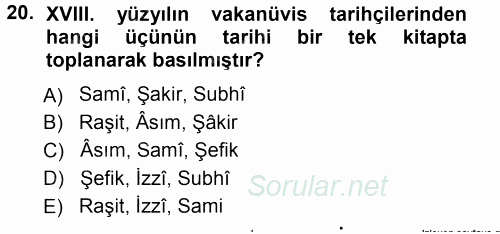 XVIII. Yüzyıl Türk Edebiyatı 2013 - 2014 Tek Ders Sınavı 20.Soru