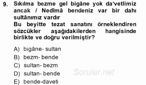 XVIII. Yüzyıl Türk Edebiyatı 2013 - 2014 Tek Ders Sınavı 9.Soru