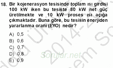 Elektrik Enerjisi Üretimi 2014 - 2015 Dönem Sonu Sınavı 18.Soru