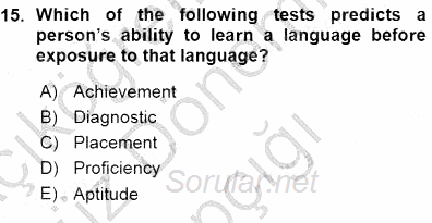 Yabancı Dil Öğretiminde Ölçme Ve Değerlendirme 1 2015 - 2016 Ara Sınavı 15.Soru