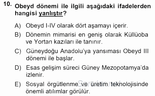 Anadolu Arkeolojisi 2013 - 2014 Ara Sınavı 10.Soru