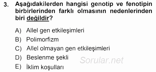Temel Veteriner Genetik 2013 - 2014 Ara Sınavı 3.Soru
