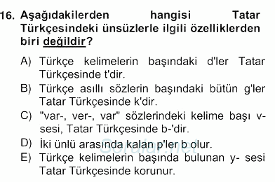 Çağdaş Türk Yazı Dilleri 2 2013 - 2014 Ara Sınavı 16.Soru