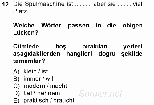 Almanca 1 2014 - 2015 Tek Ders Sınavı 12.Soru