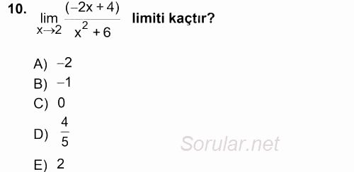 Matematik 1 2013 - 2014 Tek Ders Sınavı 10.Soru