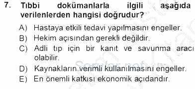 Tıbbi Dokümantasyon 2013 - 2014 Ara Sınavı 7.Soru