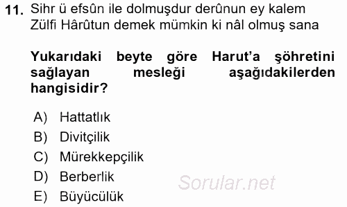 XVIII. Yüzyıl Türk Edebiyatı 2016 - 2017 Ara Sınavı 11.Soru