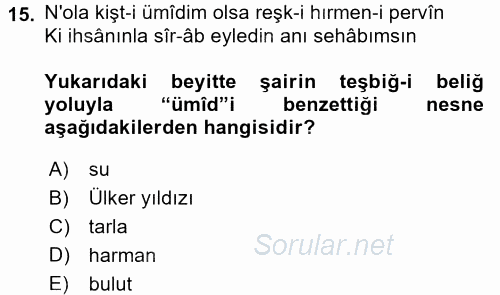 XVIII. Yüzyıl Türk Edebiyatı 2016 - 2017 Ara Sınavı 15.Soru