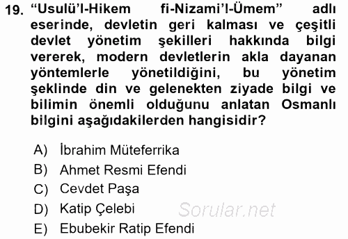 XVIII. Yüzyıl Türk Edebiyatı 2016 - 2017 Ara Sınavı 19.Soru