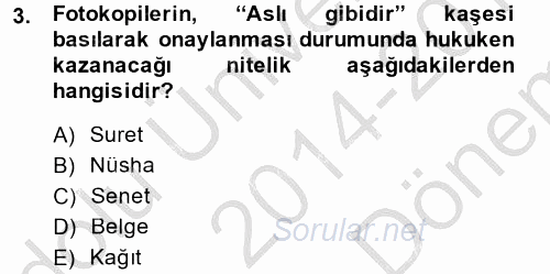 Damga Vergisi Ve Harçlar Bilgisi 2014 - 2015 Dönem Sonu Sınavı 3.Soru