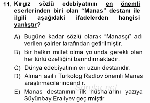Çağdaş Türk Edebiyatları 2 2014 - 2015 Tek Ders Sınavı 11.Soru