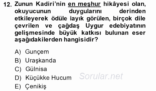 Çağdaş Türk Edebiyatları 2 2014 - 2015 Tek Ders Sınavı 12.Soru