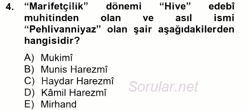 Çağdaş Türk Edebiyatları 2 2014 - 2015 Tek Ders Sınavı 4.Soru