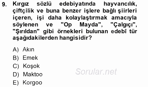 Çağdaş Türk Edebiyatları 2 2014 - 2015 Tek Ders Sınavı 9.Soru