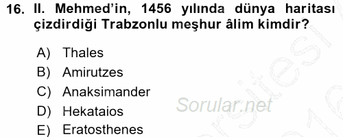 Osmanlı Tarihi (1299-1566) 2015 - 2016 Ara Sınavı 16.Soru