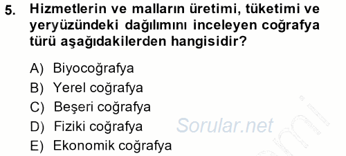 Coğrafi Bilgi Sistemlerine Giriş 2014 - 2015 Ara Sınavı 5.Soru
