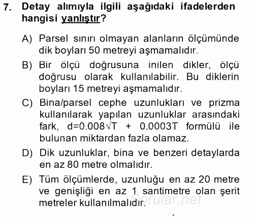 Coğrafi Bilgi Sistemlerine Giriş 2014 - 2015 Ara Sınavı 7.Soru