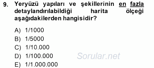 Coğrafi Bilgi Sistemlerine Giriş 2014 - 2015 Ara Sınavı 9.Soru
