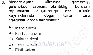 Turizm Coğrafyası 2014 - 2015 Dönem Sonu Sınavı 3.Soru