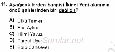 Cumhuriyet Dönemi Türk Şiiri 2013 - 2014 Dönem Sonu Sınavı 11.Soru