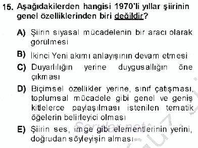 Cumhuriyet Dönemi Türk Şiiri 2013 - 2014 Dönem Sonu Sınavı 15.Soru