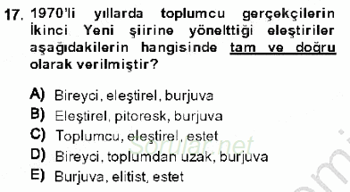 Cumhuriyet Dönemi Türk Şiiri 2013 - 2014 Dönem Sonu Sınavı 17.Soru
