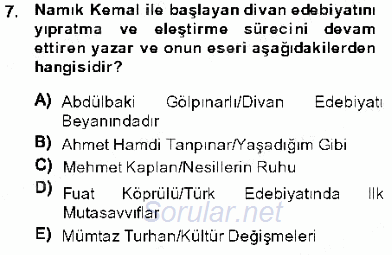 Cumhuriyet Dönemi Türk Şiiri 2013 - 2014 Dönem Sonu Sınavı 7.Soru