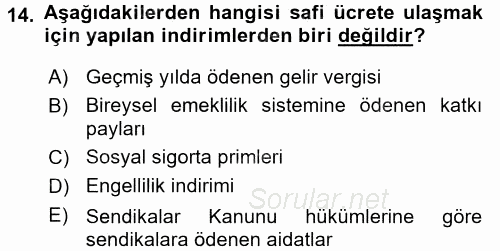 Türk Vergi Sistemi 2017 - 2018 Ara Sınavı 14.Soru