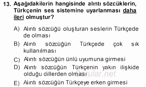 Türkçe Ses Bilgisi 2014 - 2015 Dönem Sonu Sınavı 13.Soru