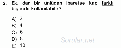 Türkçe Ses Bilgisi 2014 - 2015 Dönem Sonu Sınavı 2.Soru