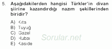 Türk İslam Edebiyatı 2012 - 2013 Tek Ders Sınavı 5.Soru