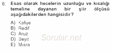 Türk İslam Edebiyatı 2012 - 2013 Tek Ders Sınavı 6.Soru
