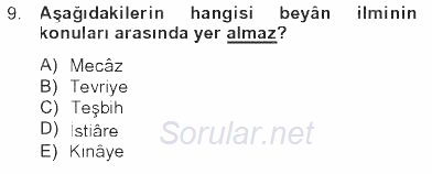 Türk İslam Edebiyatı 2012 - 2013 Tek Ders Sınavı 9.Soru