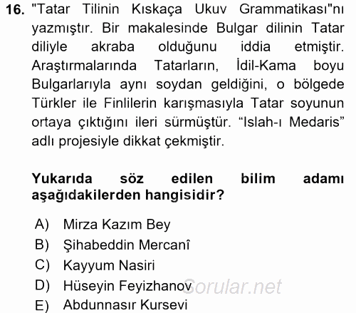 Çağdaş Türk Edebiyatları 1 2017 - 2018 3 Ders Sınavı 16.Soru