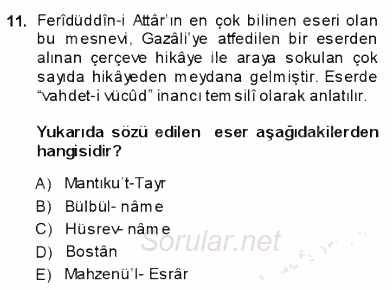 VIII-XIII. Yüzyıllar Türk Edebiyatı 2013 - 2014 Ara Sınavı 11.Soru