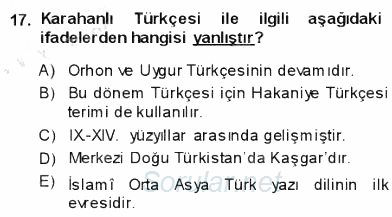 VIII-XIII. Yüzyıllar Türk Edebiyatı 2013 - 2014 Ara Sınavı 17.Soru