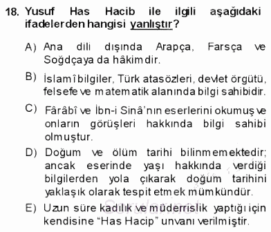 VIII-XIII. Yüzyıllar Türk Edebiyatı 2013 - 2014 Ara Sınavı 18.Soru