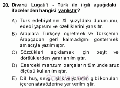 VIII-XIII. Yüzyıllar Türk Edebiyatı 2013 - 2014 Ara Sınavı 20.Soru