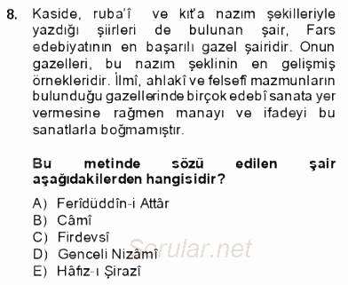 VIII-XIII. Yüzyıllar Türk Edebiyatı 2013 - 2014 Ara Sınavı 8.Soru