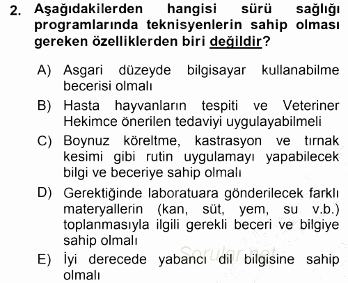 Temel Sürü Sağlığı Yönetimi 2015 - 2016 Ara Sınavı 2.Soru