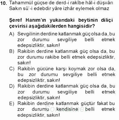XIX. Yüzyıl Türk Edebiyatı 2013 - 2014 Tek Ders Sınavı 10.Soru