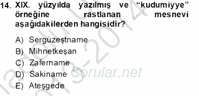 XIX. Yüzyıl Türk Edebiyatı 2013 - 2014 Tek Ders Sınavı 14.Soru
