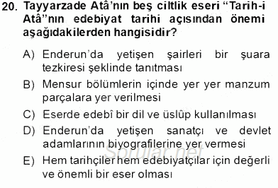 XIX. Yüzyıl Türk Edebiyatı 2013 - 2014 Tek Ders Sınavı 20.Soru
